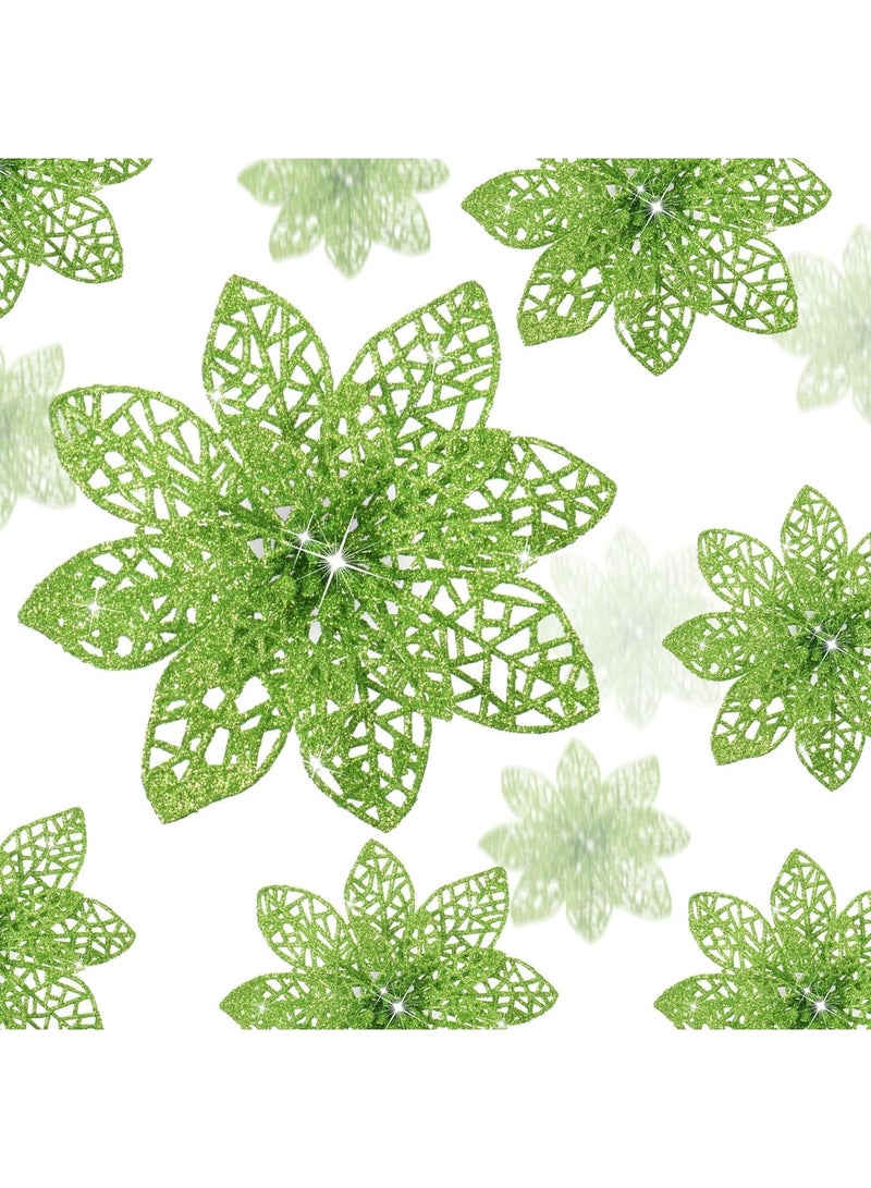 SYOSI 24 Pieces Christmas Poinsettia Flowers Artificial Ornaments Glitter Christmas Decorations Tree Wedding New Year(Mustard Green) - Image 1